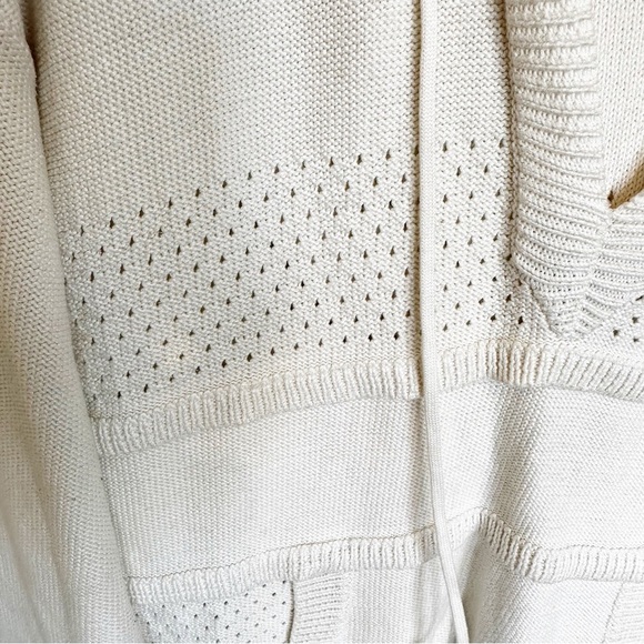 Tory Burch Women’s Baja Mixed Knit Hoodie Cream Tassel V Neck Pullover Sweater S - Picture 8 of 14